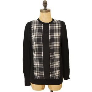 Equipment Femme Silk Wool Sweater Top Size S Striped Plaid Black White EUC B85